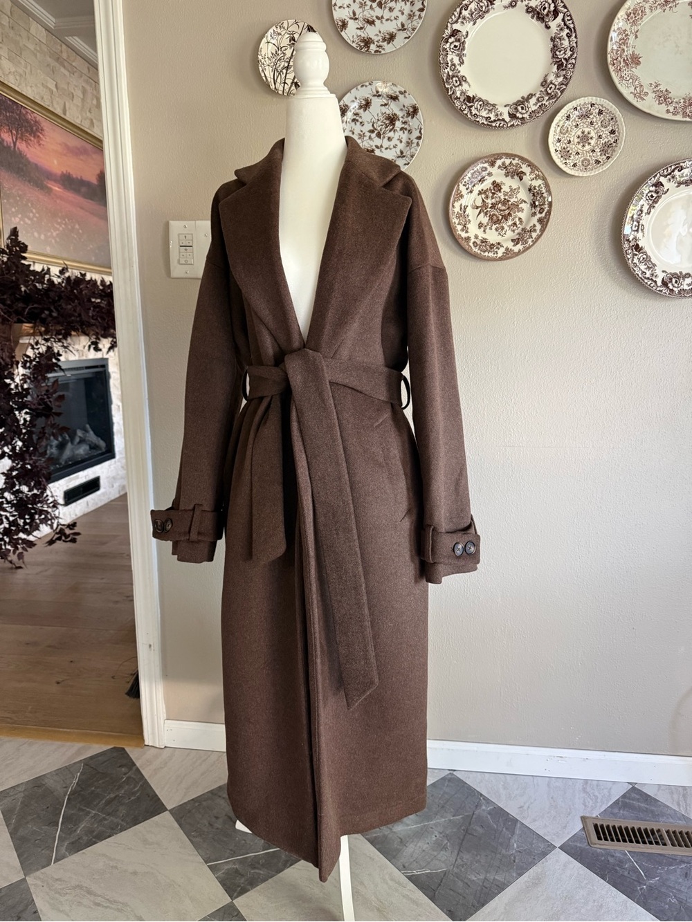 Dynamite Wool Blend Trench Coat - Chocolate Brown